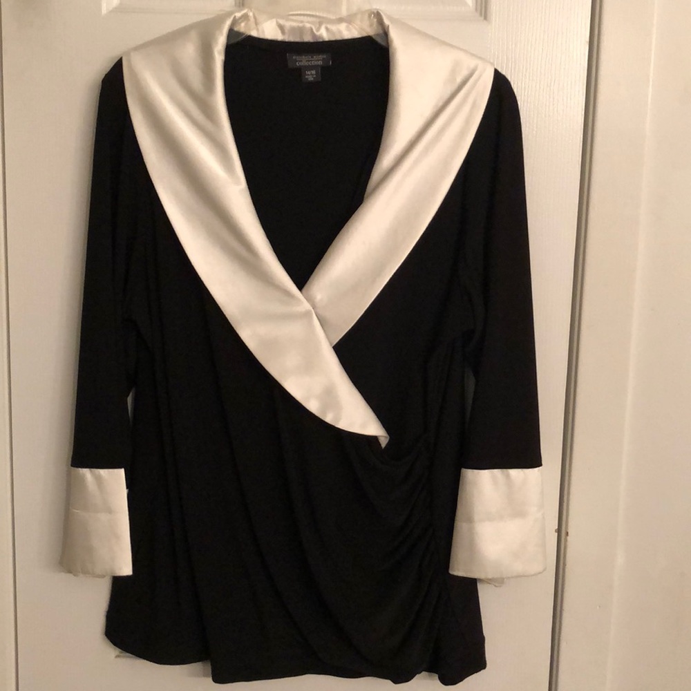 Black and white top with satin collar and cuffs